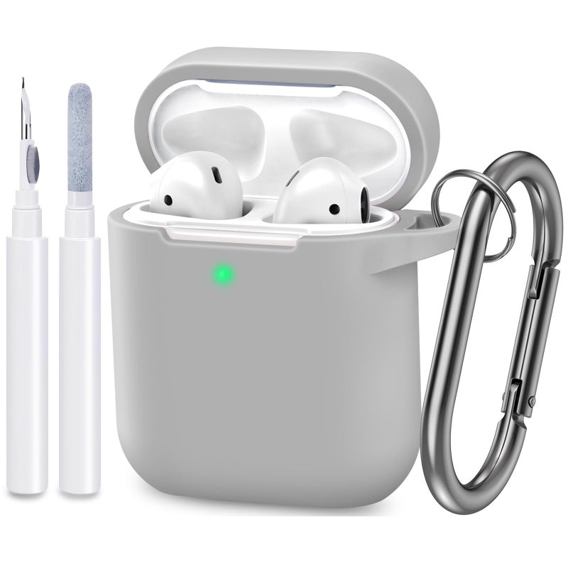 ATUAT Compatible with AirPods Case Cover, Full Protective Silicone Skin Dust-Proof Designed for Apple AirPods 1st 2nd Generation with Keychain, Front LED Visible, Grey - Image 1